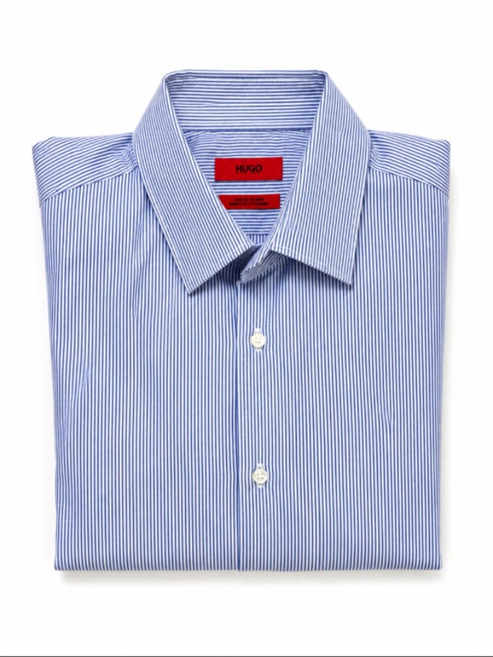 Hugo Boss Blue Stripe Short Sleeve Button Shirt Cotton Size 16 Neck Office